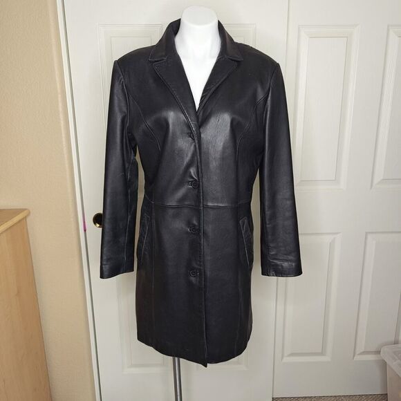 Adler Collection black 100% leather coat sz L - Picture 1 of 15